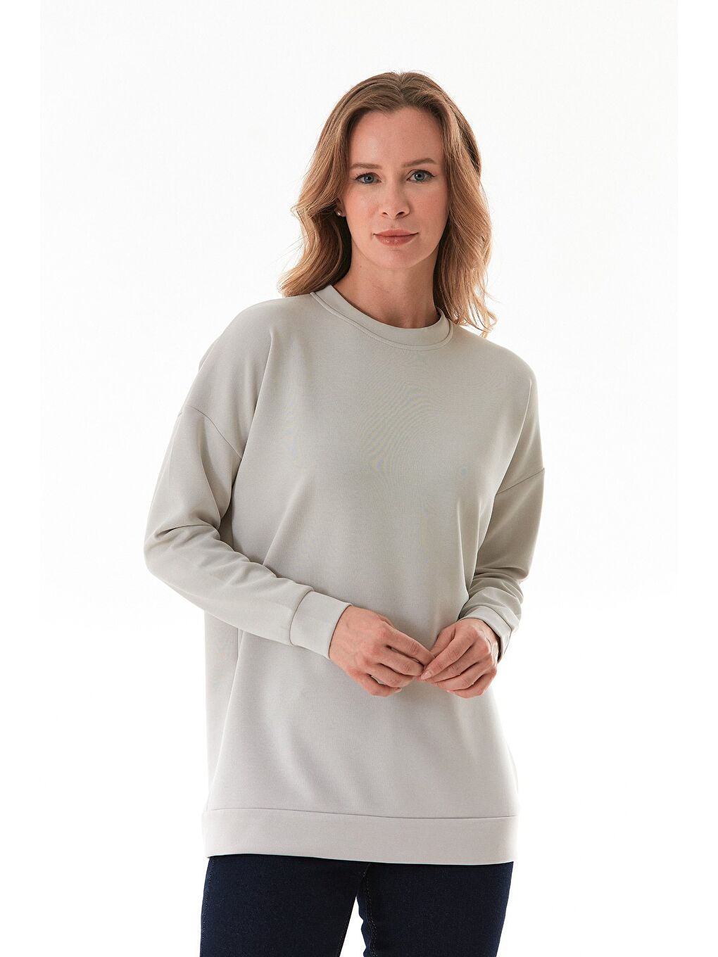 Bej Basic Bisiklet Yaka Modal Tunik-1