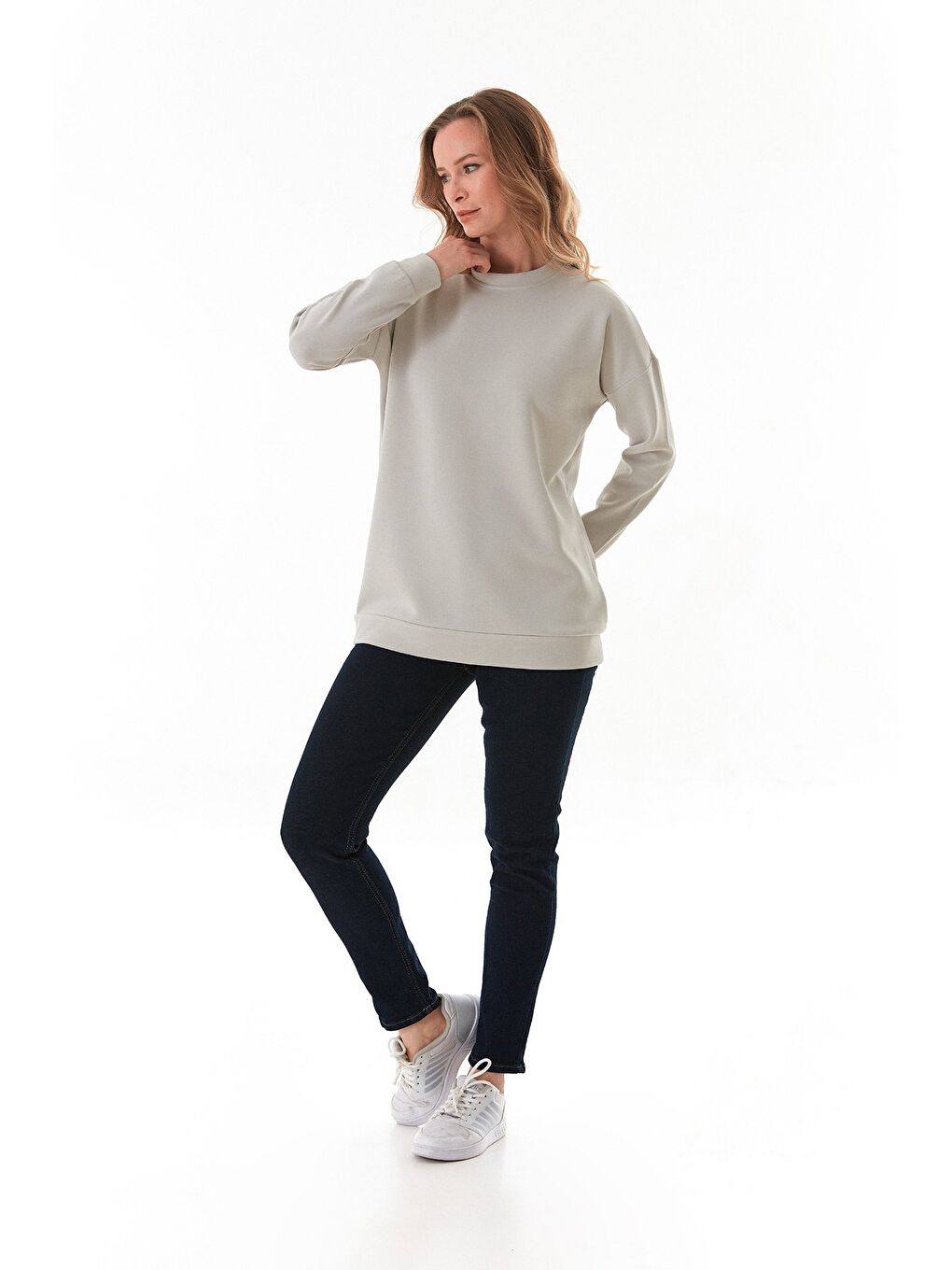 Bej Basic Bisiklet Yaka Modal Tunik-2