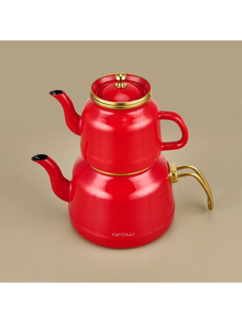 Karışık Roomy Emaye Çaydanlık - Kırmızı / Altın - 2,5 lt + 1,1 lt-2