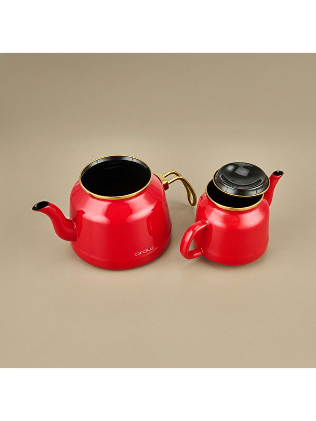 Karışık Roomy Emaye Çaydanlık - Kırmızı / Altın - 2,5 lt + 1,1 lt-3