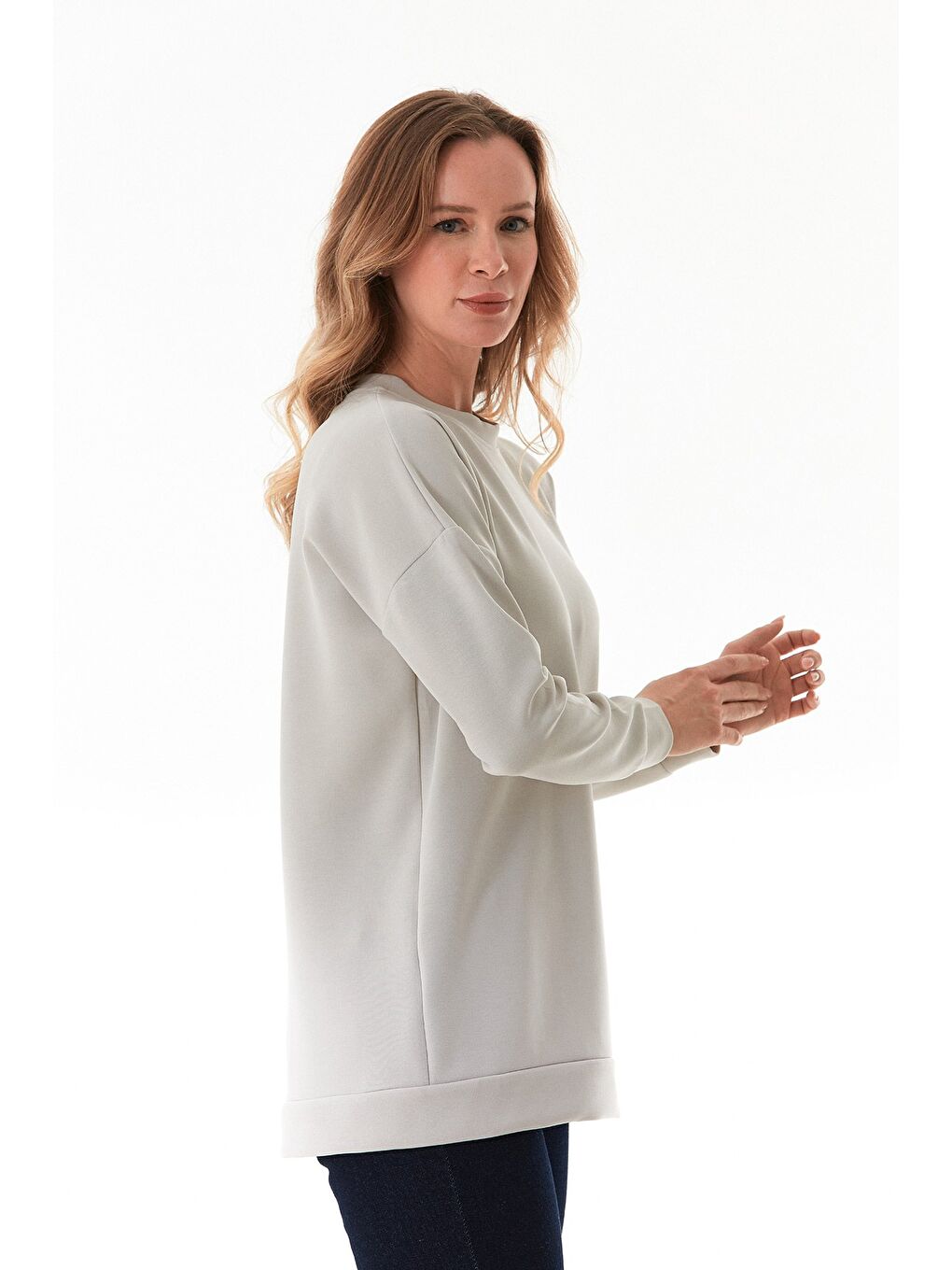 Bej Basic Bisiklet Yaka Modal Tunik-4