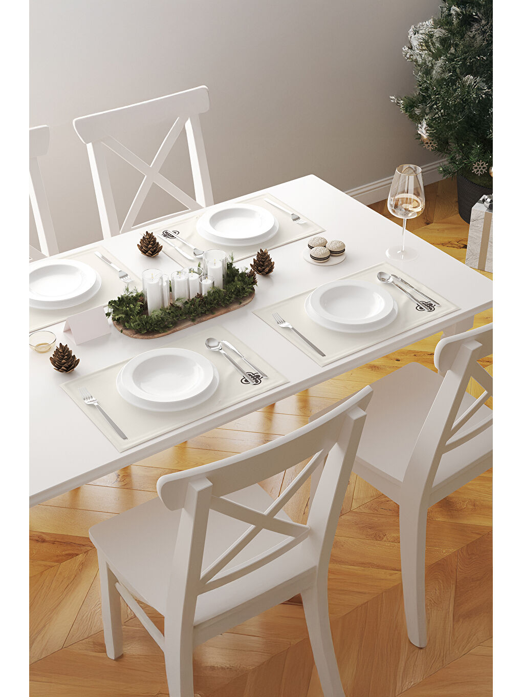 Twist Modern Geometrik Desenli  2'li Amerikan Servis Seti Bej–Kahve