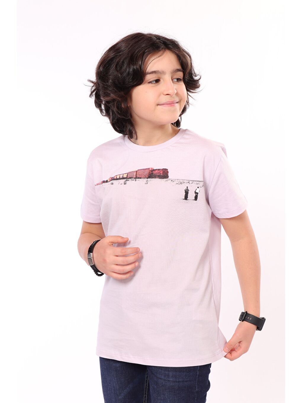Lila Erkek Çocuk Baskılı Tişört
