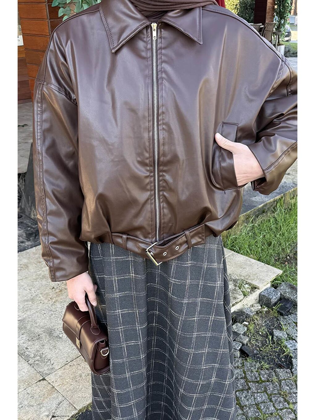 Kemerli Deri Ceket Acı Kahverengi-2