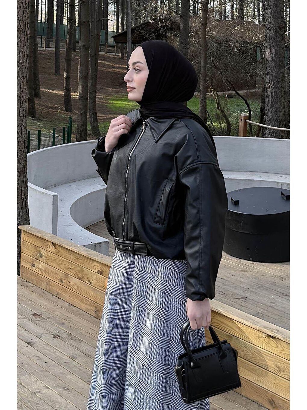 Kemerli Deri Ceket Siyah-1