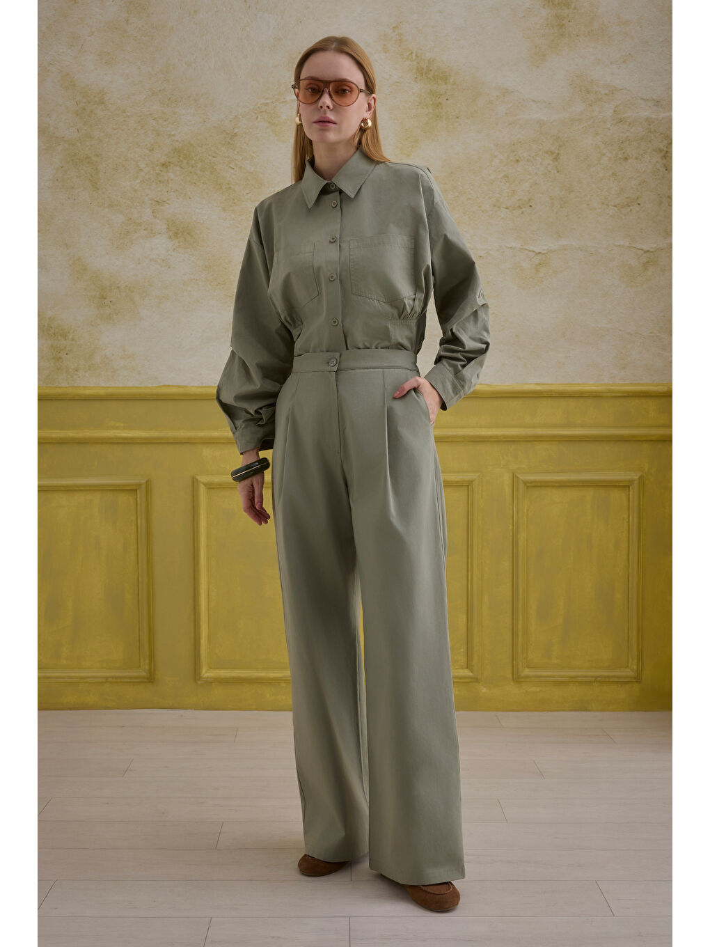 Yeşil %100 Pamuk Pantolon Adaçayı