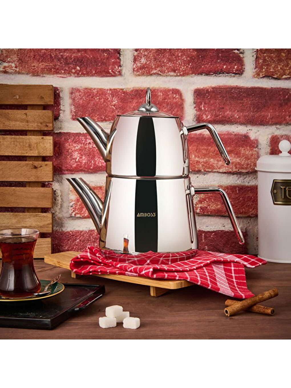 Gri Diamond Orta Boy Çaydanlık - Inox - 1,2 lt + 1,8 lt