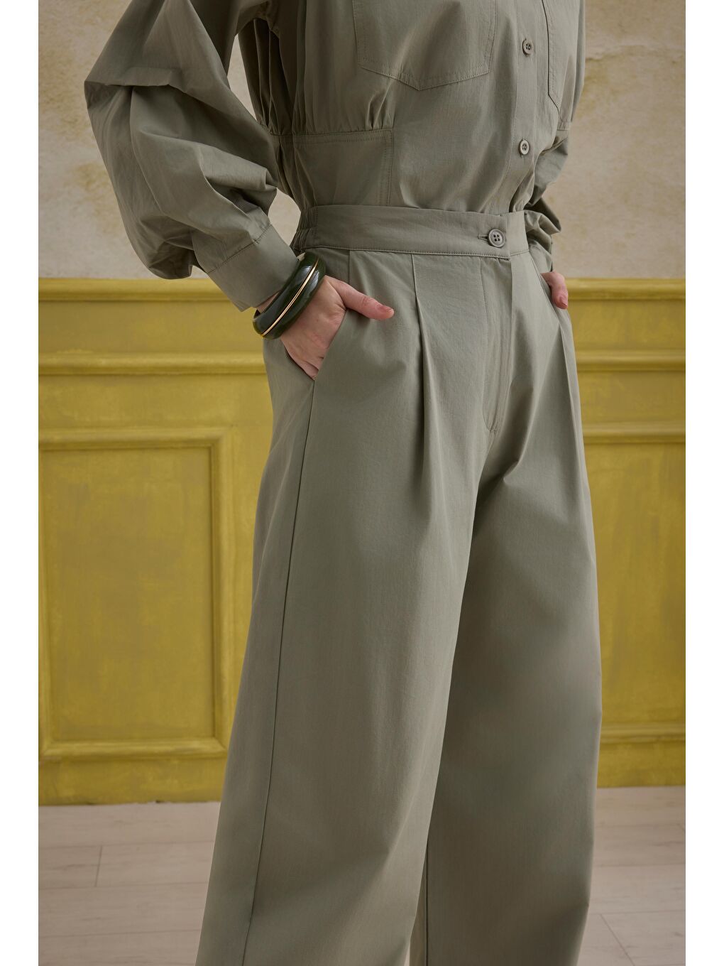 Yeşil %100 Pamuk Pantolon Adaçayı-1