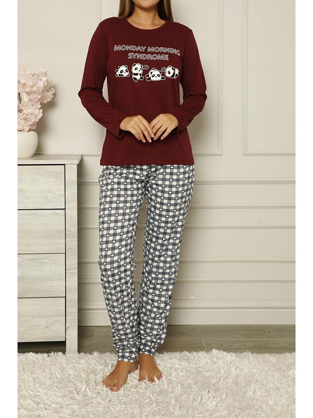 Lady Secret Bordo Kadın Pijama Takımı Pamuklu