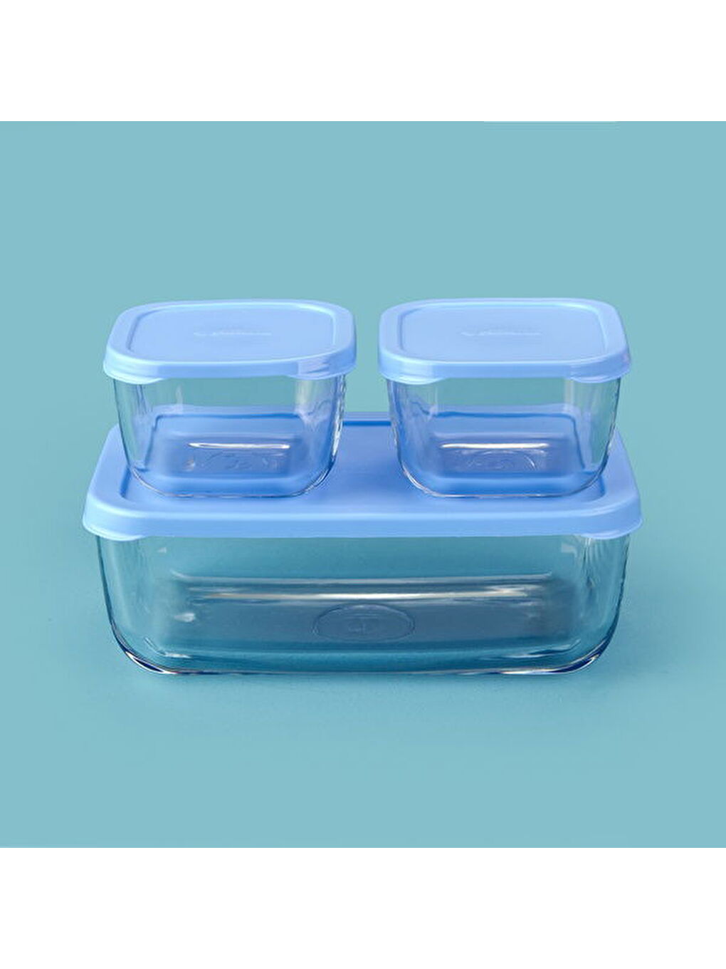 Snowbox 3'lü Saklama Kabı - Şeffaf / Mavi