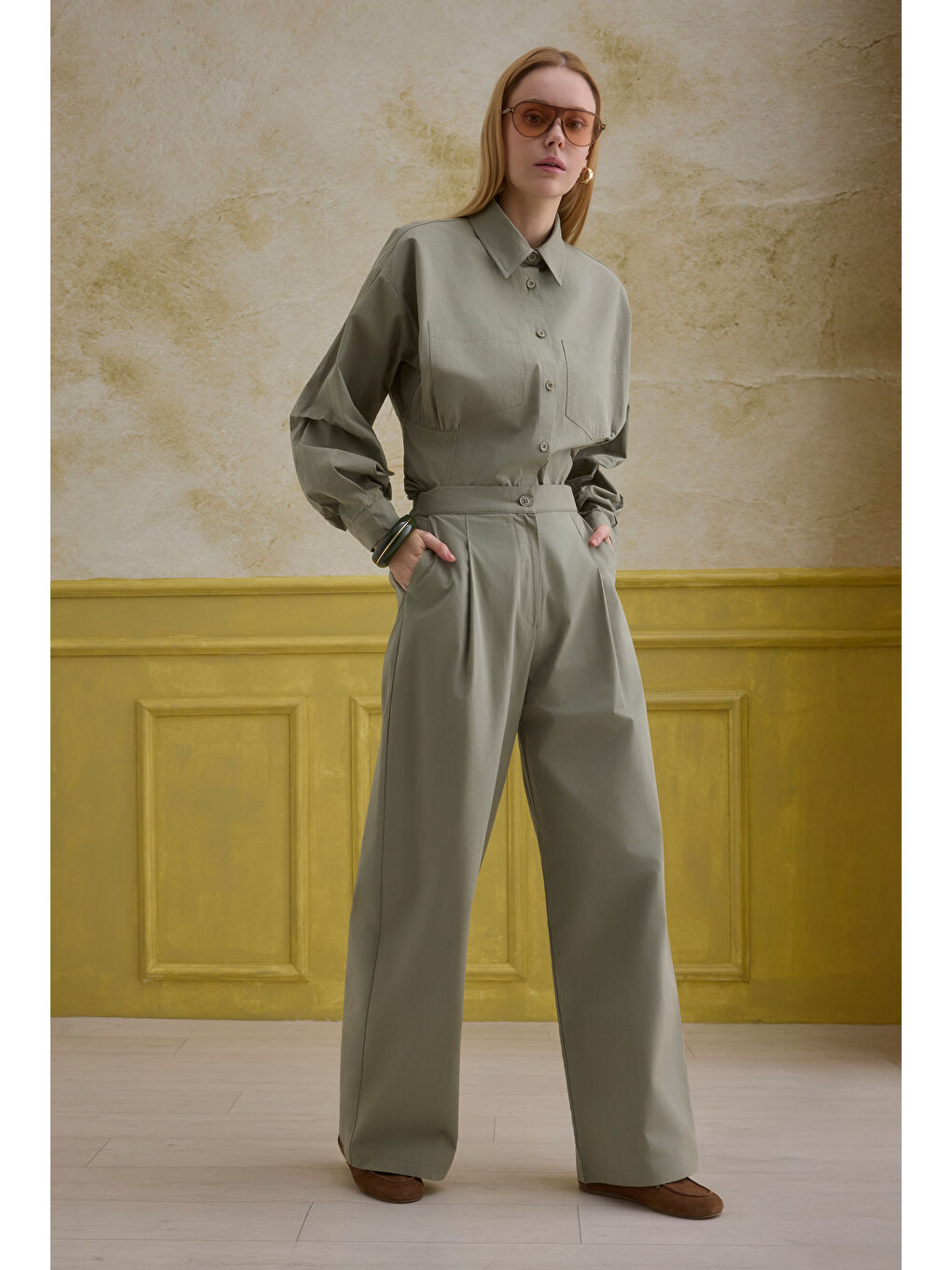 Yeşil %100 Pamuk Pantolon Adaçayı-2