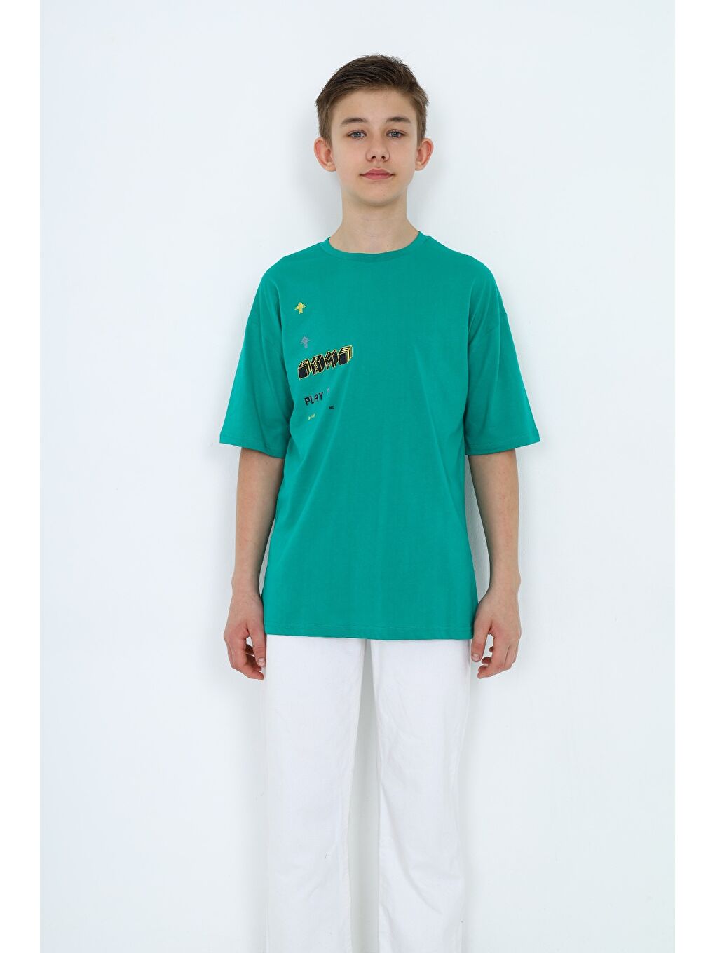 Yeşil Erkek Çocuk Baskılı Tişört-1