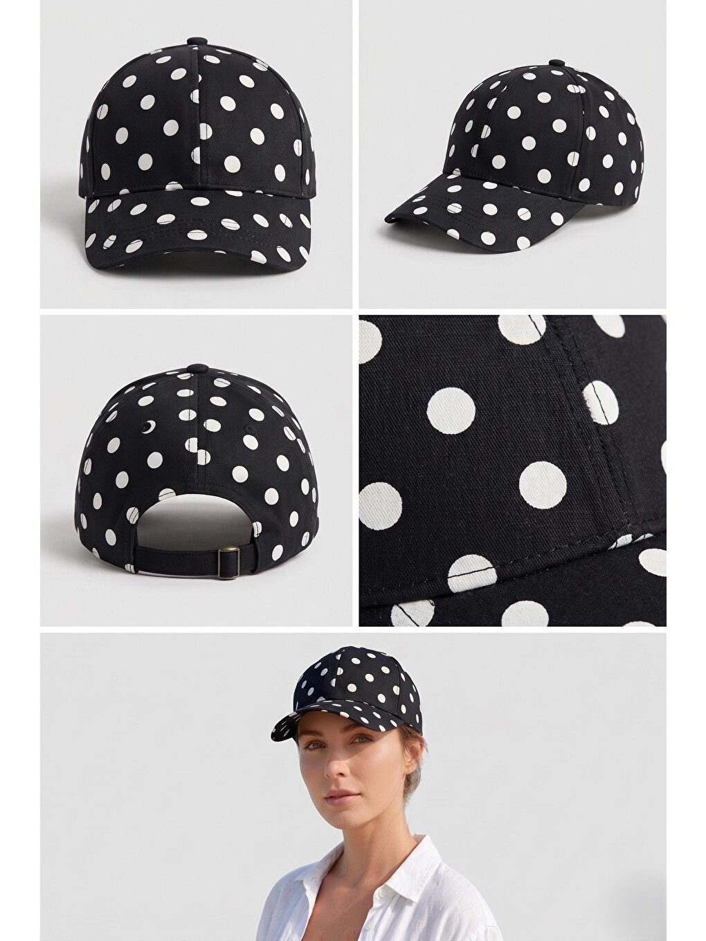 Siyah Puantiye Desenli Unisex Kep Şapka SPK01