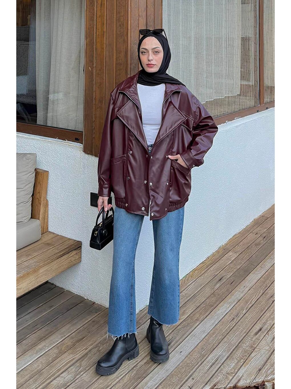 Premium Deri Ceket Bordo