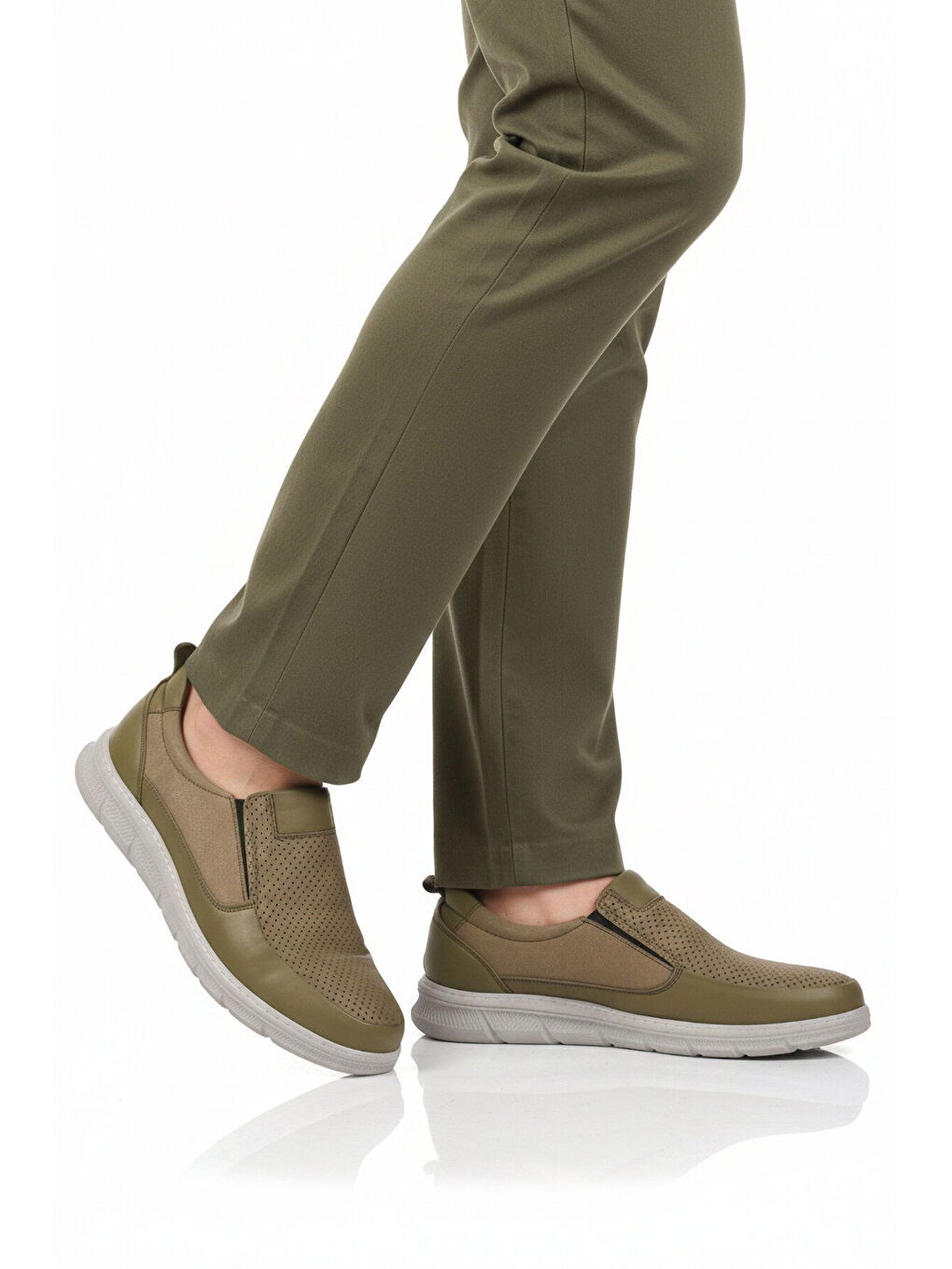 Premium Haki Hakiki Deri Anatomik Erkek Casual Ayakkabı 3704 M