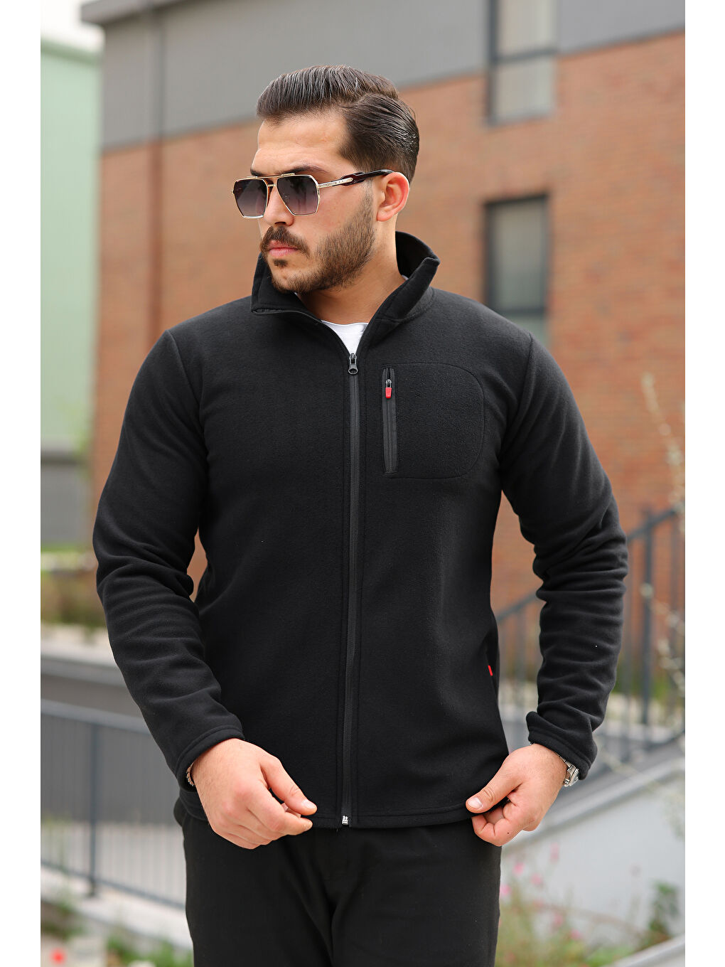 Erkek Kışlık Trend Fermuarlı Cepli Siyah Polar Hırka-2