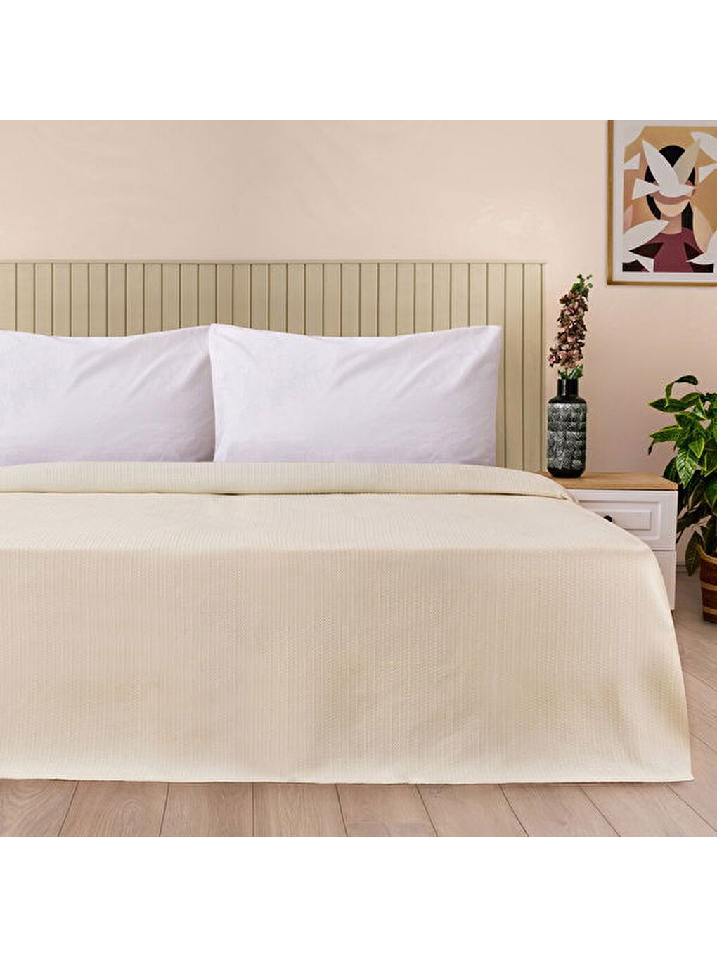 Ekru Soft Luna Çift Kişilik Pike - Krem - 200x220 cm