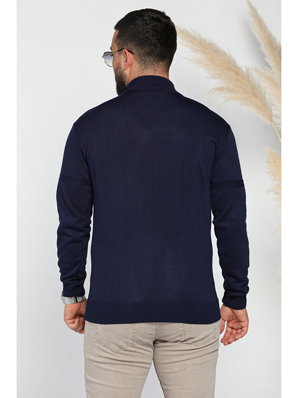 Lacivert Erkek Desenli Triko Kazak-4