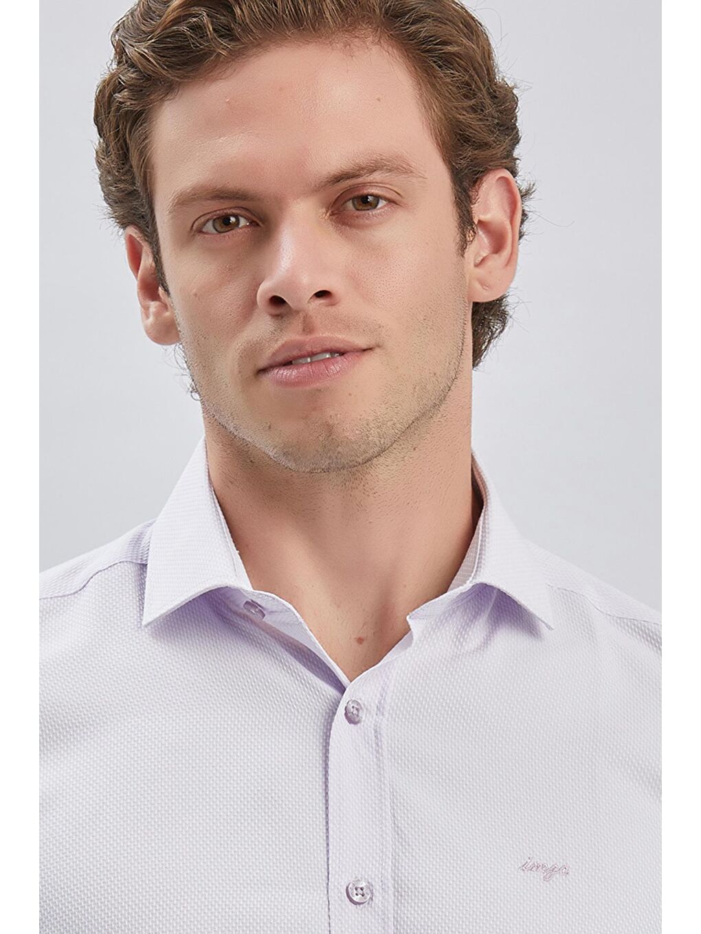 Lila Uzun Kol Kendinden Desenli Armürlü Yarım İtalyan Yaka Classic Slim Fit Gömlek 1004240250-4