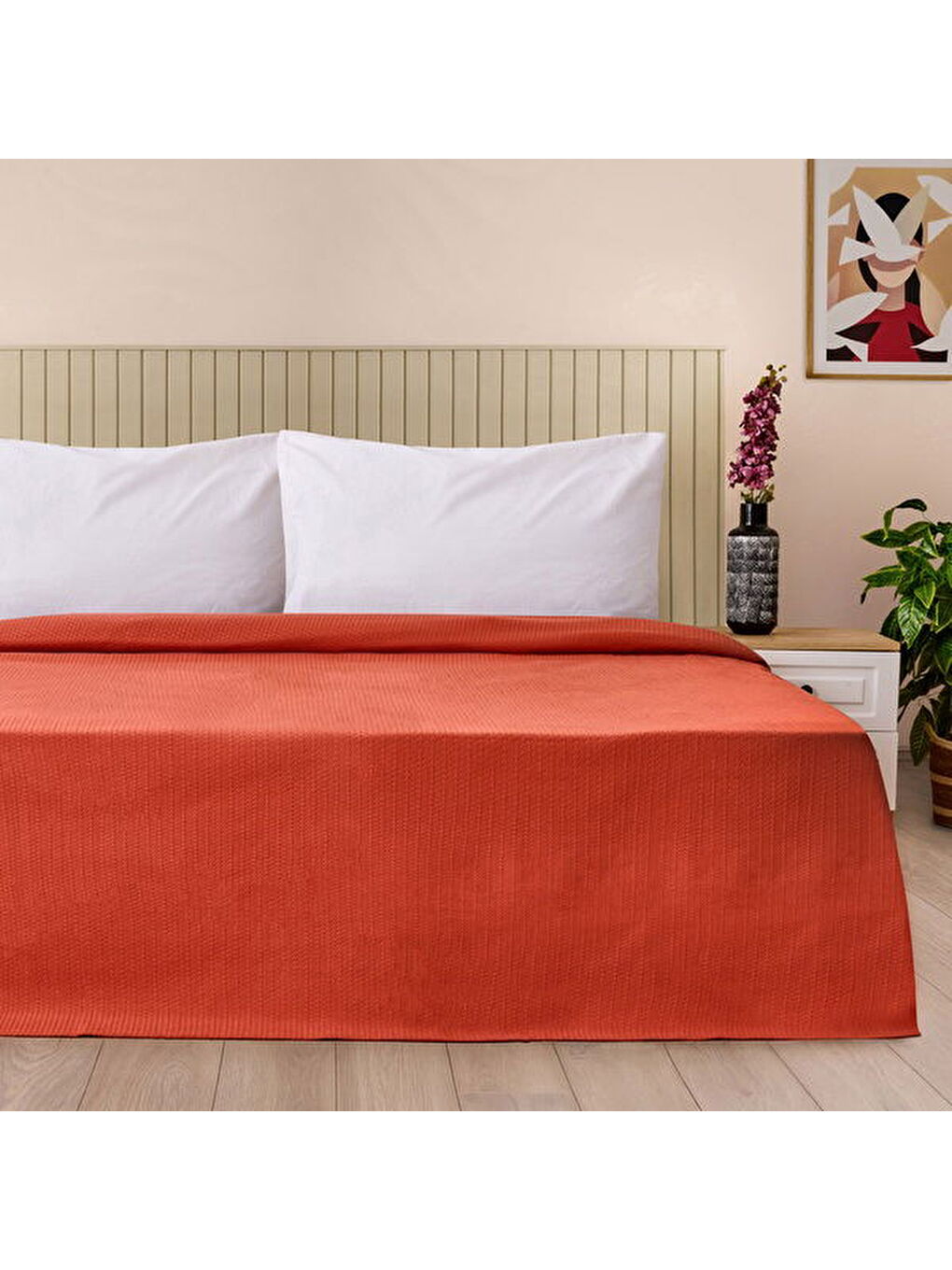 Kahverengi Soft Terra Çift Kişilik Pike - Kiremit - 200x220 cm