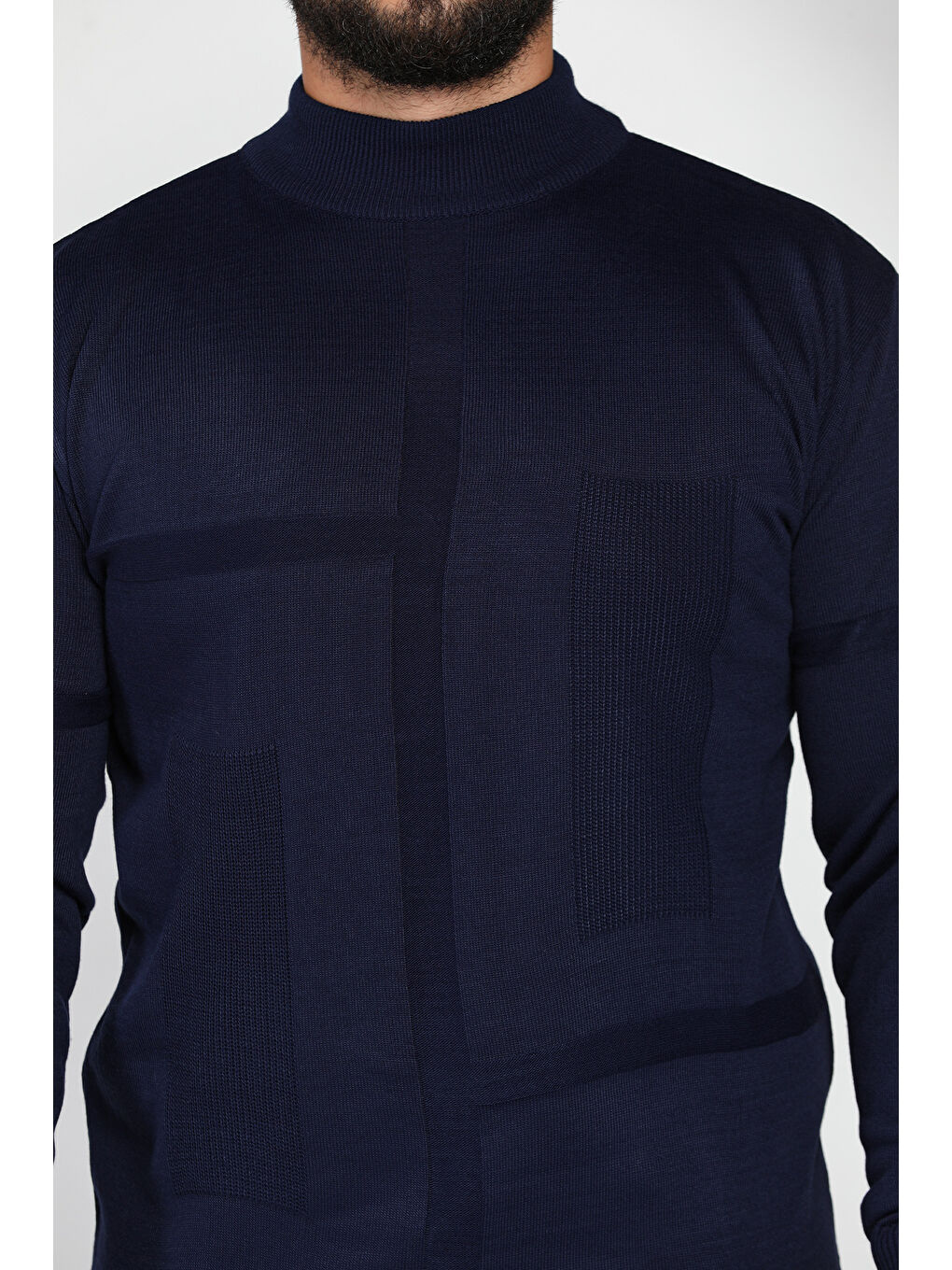 Lacivert Erkek Desenli Triko Kazak-6