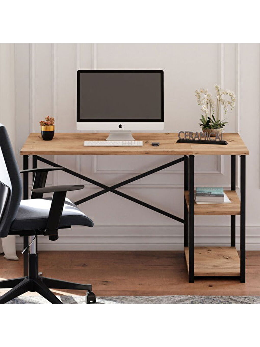 Kahverengi Raflı Çalışma Masası - Atlantik Çam - 120 cm