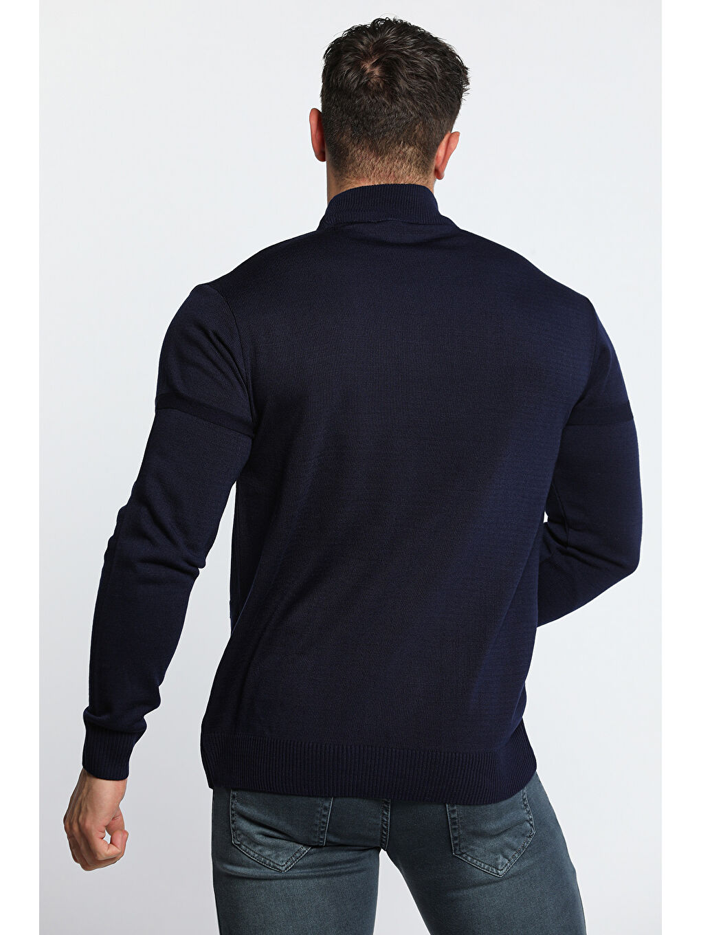 Lacivert Erkek Desenli Triko Kazak-7