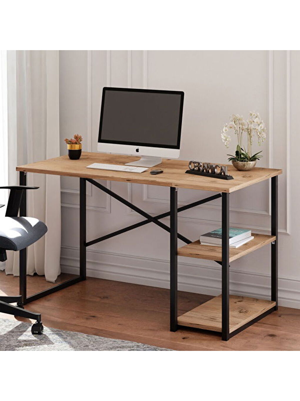 Kahverengi Raflı Çalışma Masası - Atlantik Çam - 120 cm-2