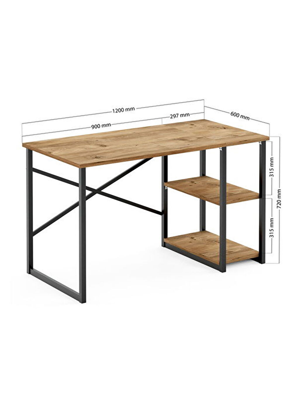 Kahverengi Raflı Çalışma Masası - Atlantik Çam - 120 cm-3
