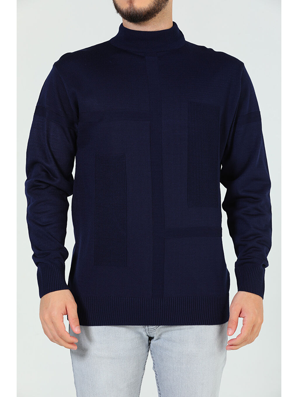 Lacivert Erkek Desenli Triko Kazak-8