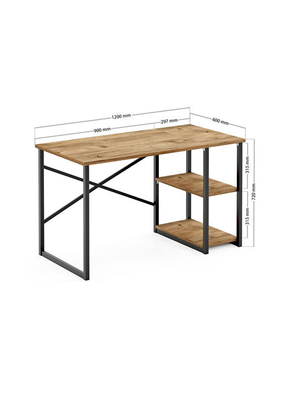 Kahverengi Raflı Çalışma Masası - Atlantik Çam - 120 cm-5