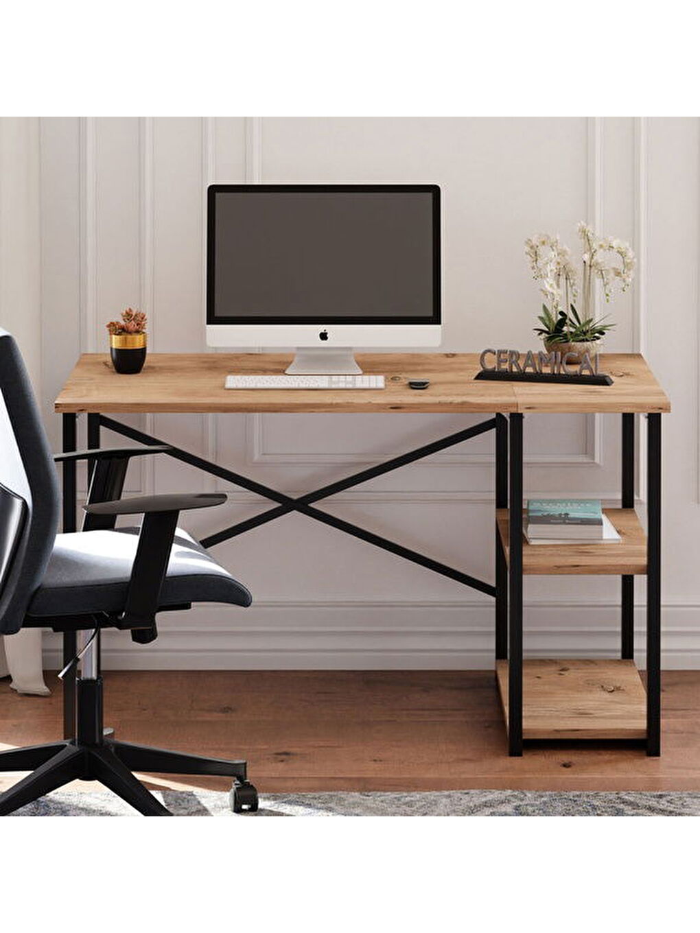 Kahverengi Raflı Çalışma Masası - Atlantik Çam - 120 cm-6