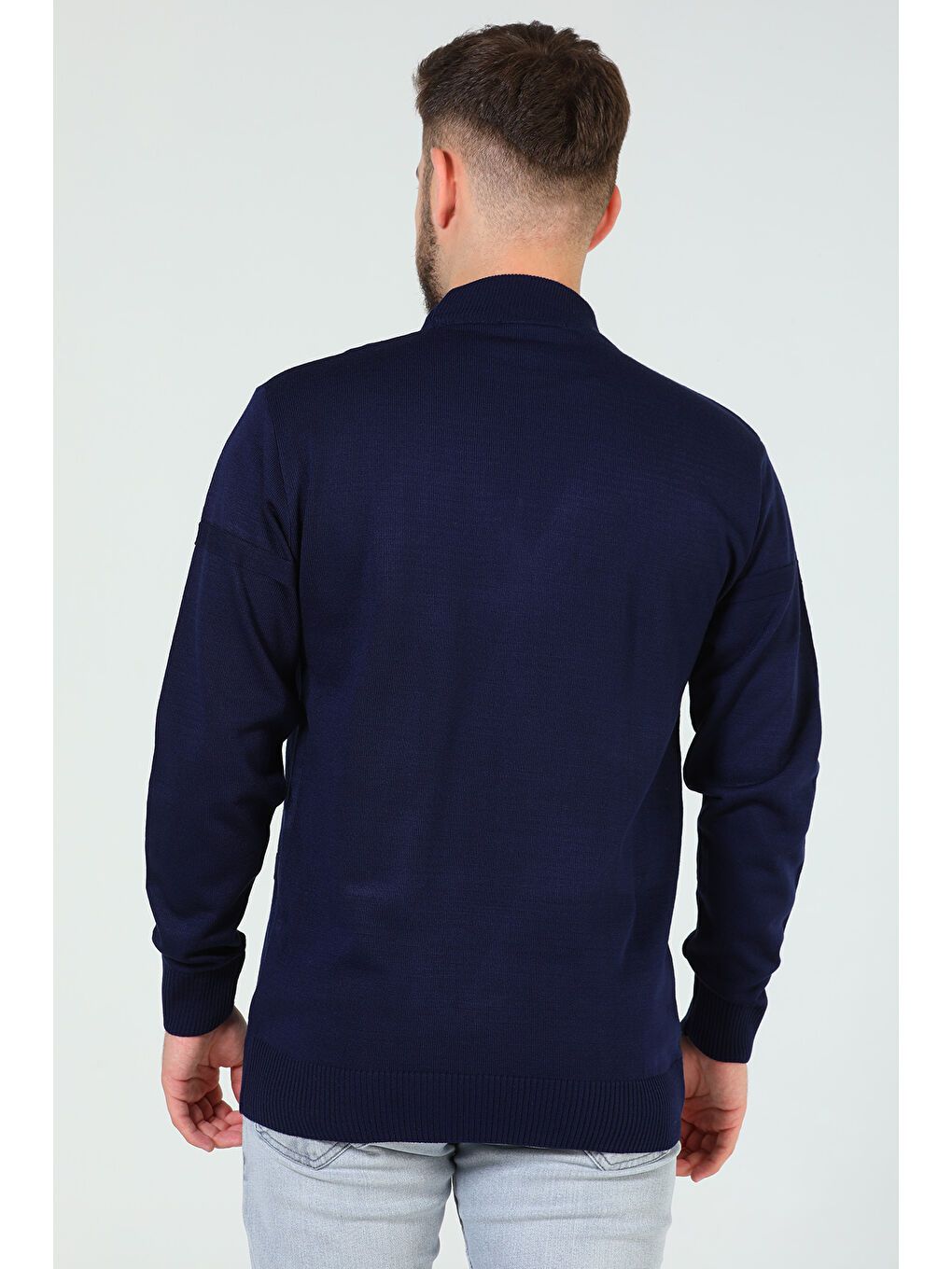 Lacivert Erkek Desenli Triko Kazak-10