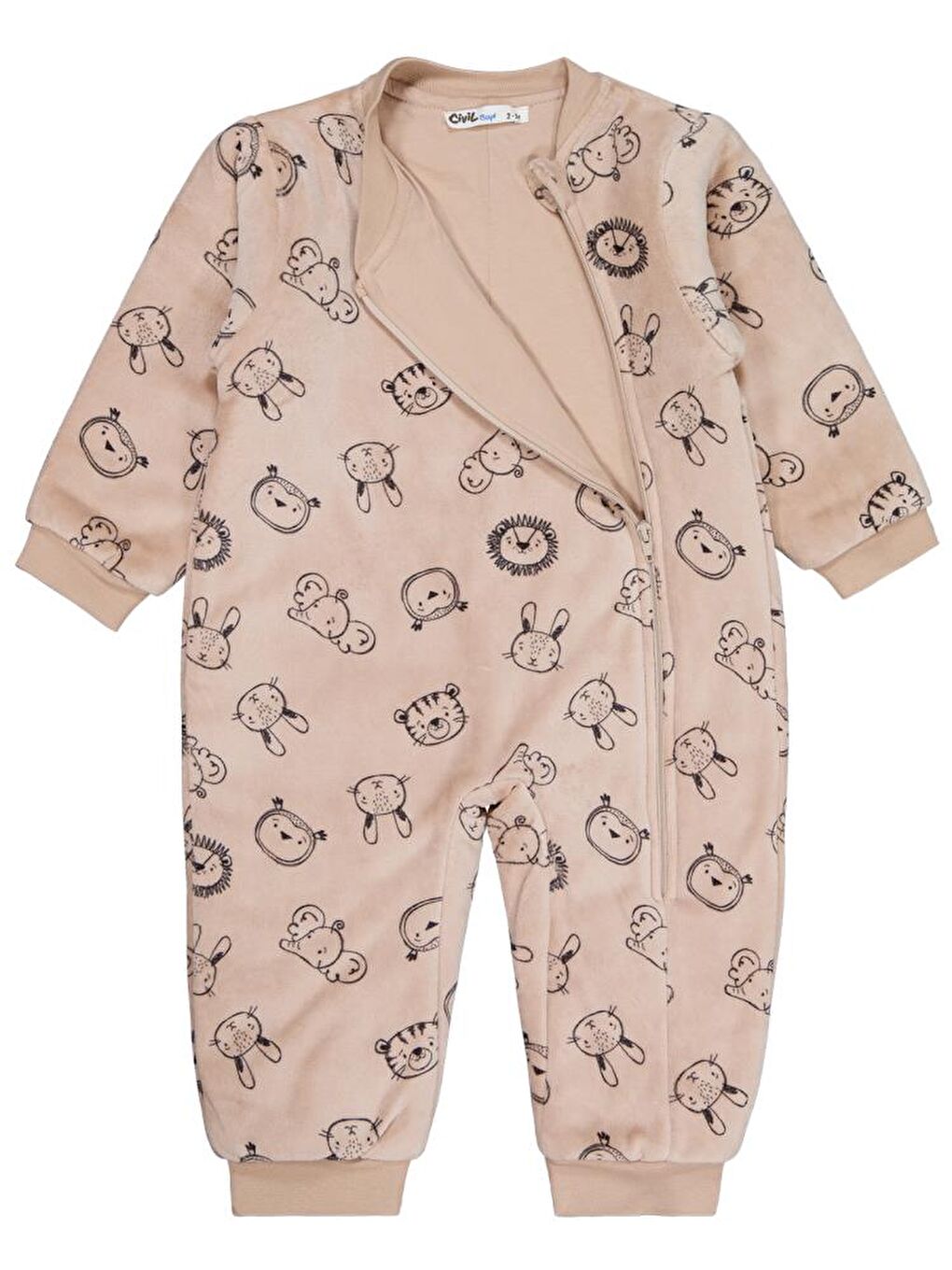 Bej Boys Sevimli Hayvanlar Empirme 60 Gr 2-5 Yaş Uyku Tulumu-1