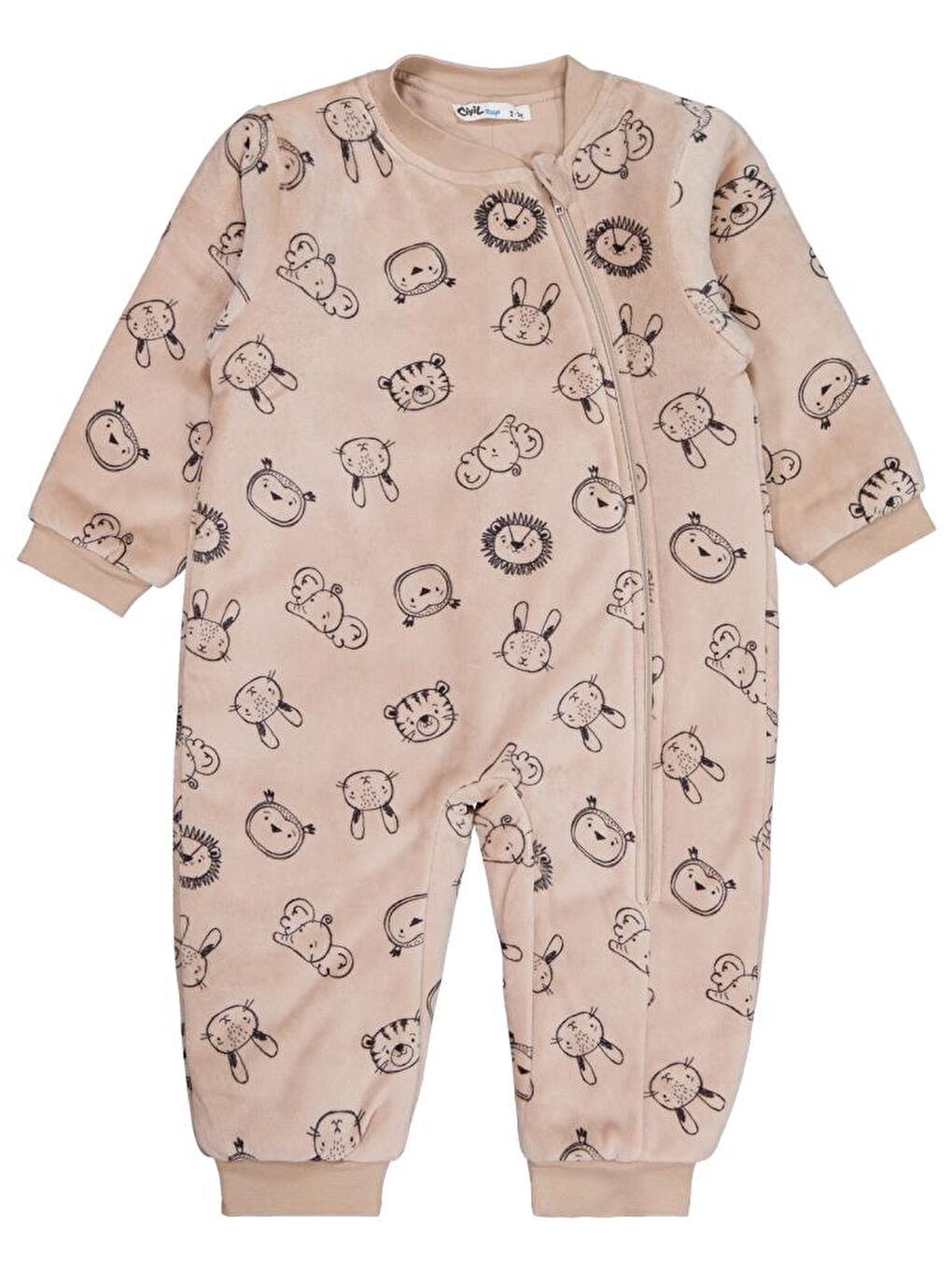 Bej Boys Sevimli Hayvanlar Empirme 60 Gr 2-5 Yaş Uyku Tulumu-0