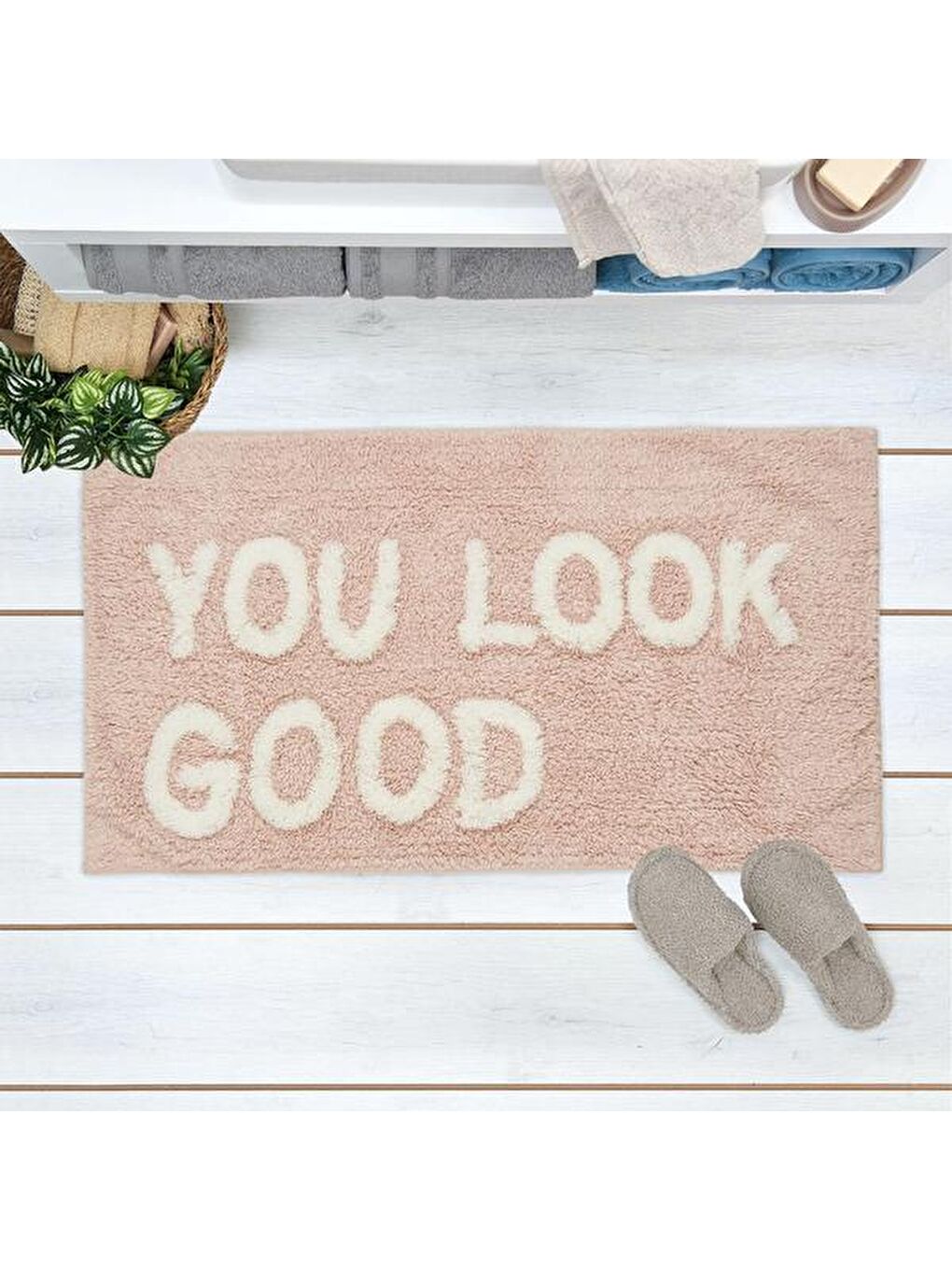 Pembe You Look Good Banyo Paspası - Pudra - 60x100 cm