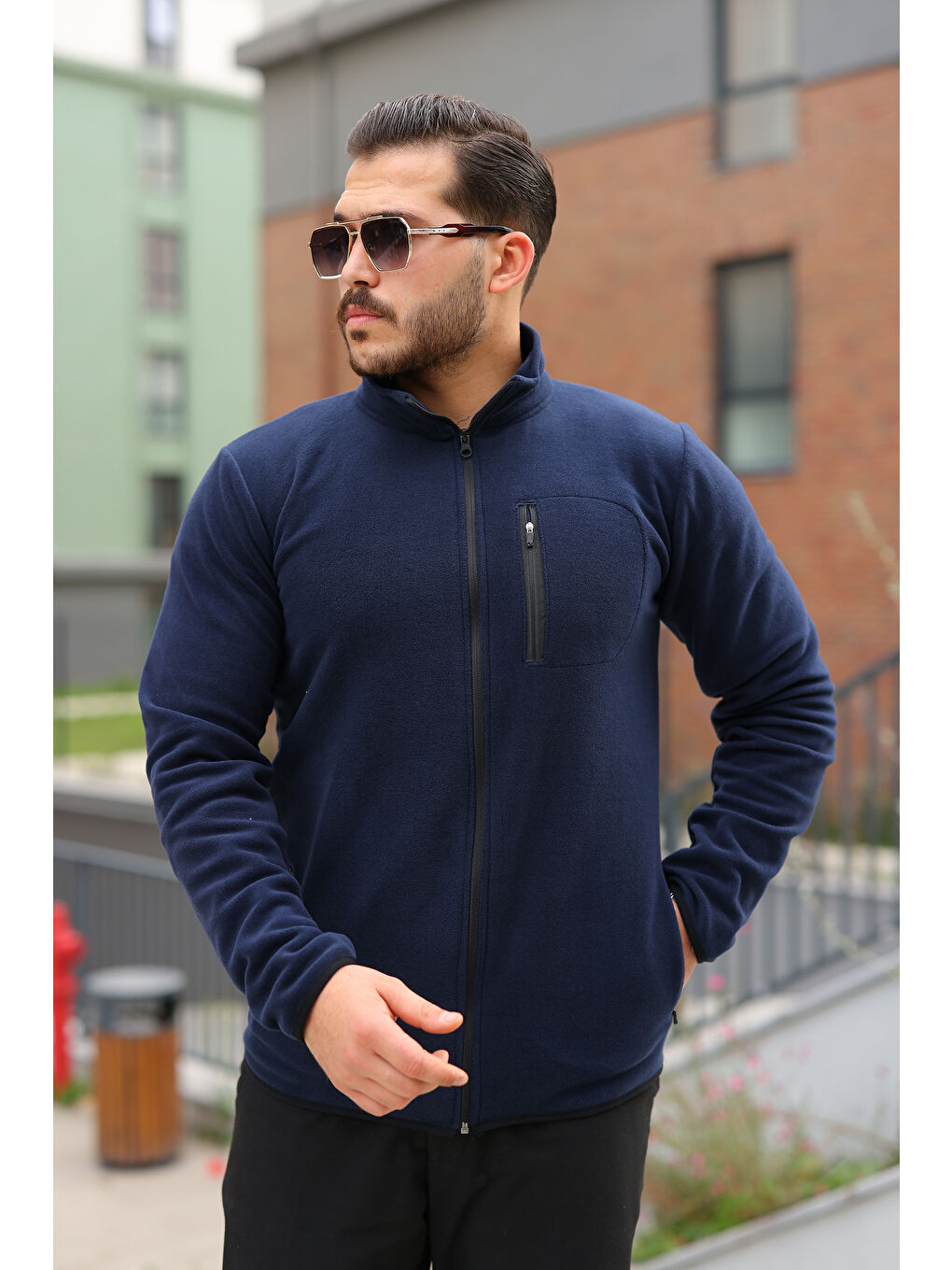 Erkek Kışlık Trend Fermuarlı Cepli Lacivert Polar Hırka-2