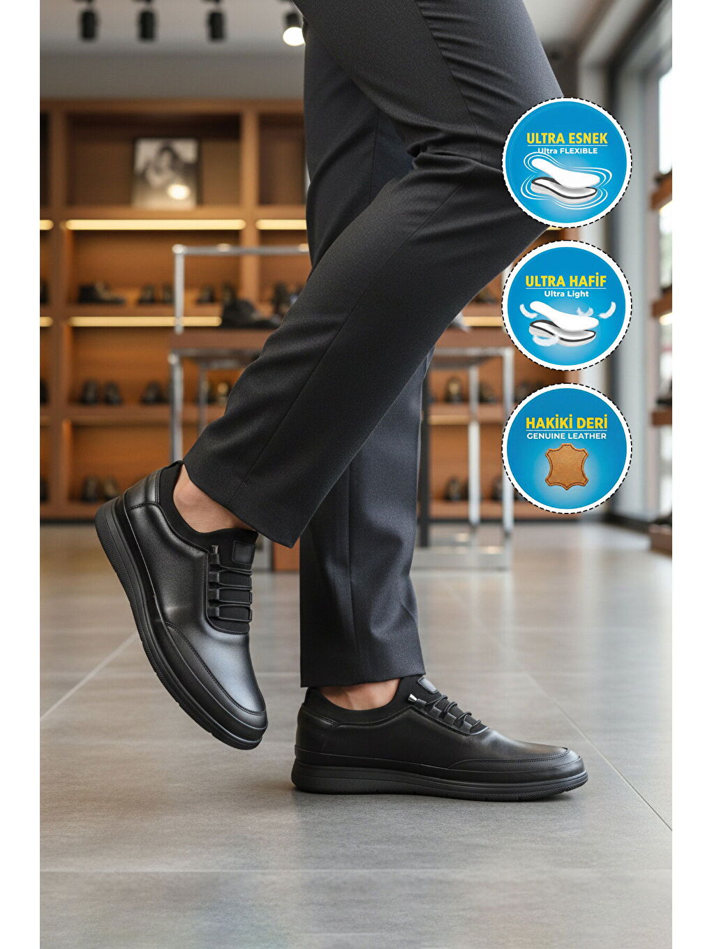 Premium Siyah Hakiki Deri Anatomik Erkek Casual Ayakkabı 703 M-2