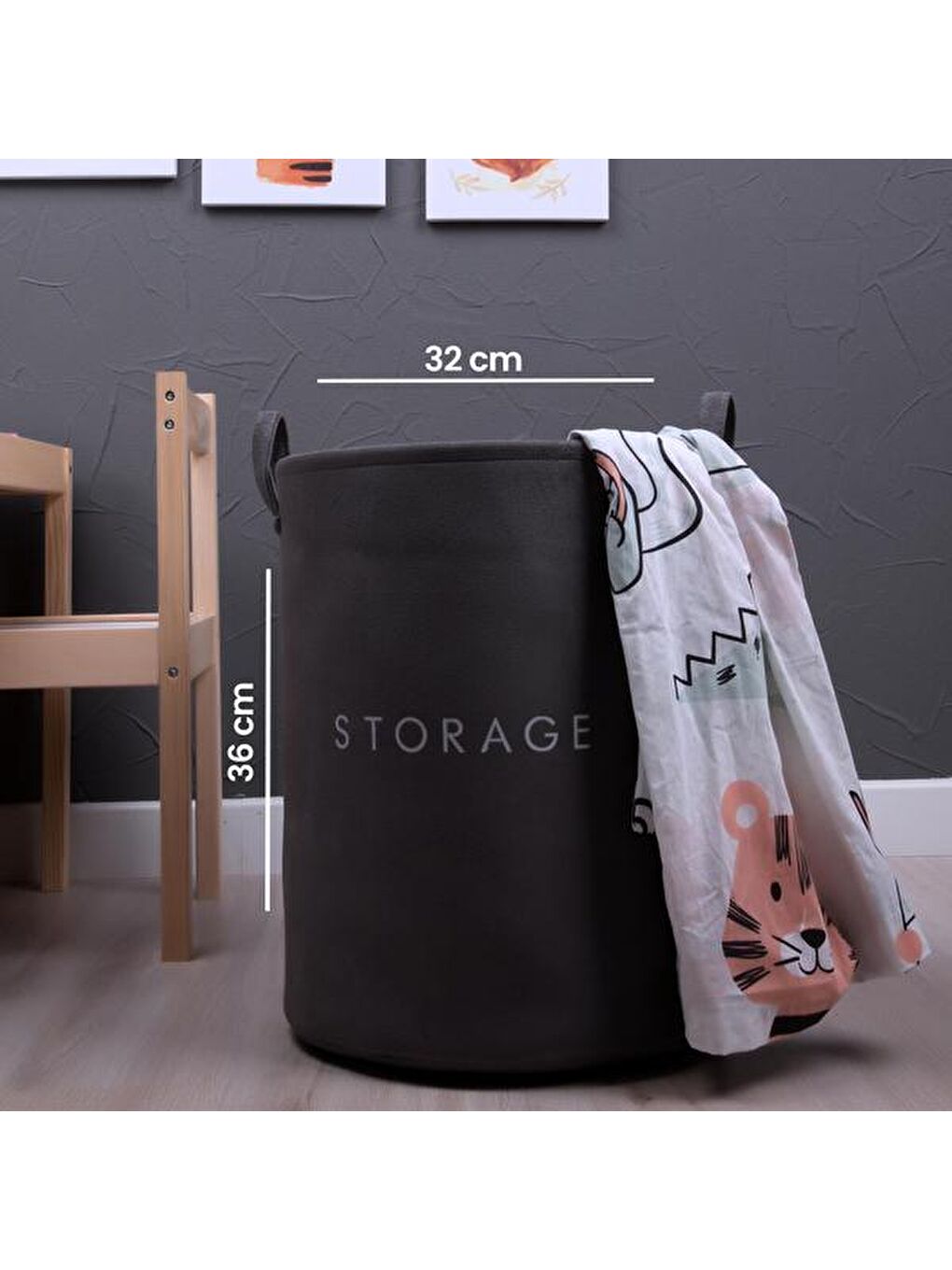 Çok Amaçlı Silindir Sepet - Antrasit - 32x36 cm-6