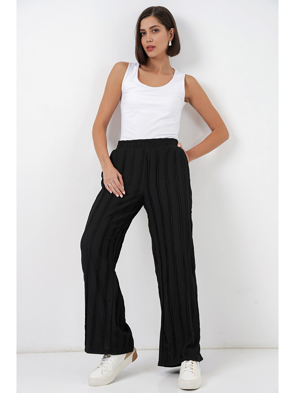 Kadın Dokulu Esnek Örme Pantolon 30077 - Siyah