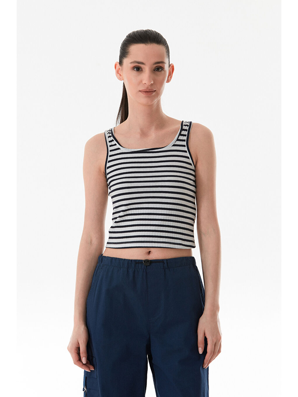 Lacivert Çizgili U Yaka Body