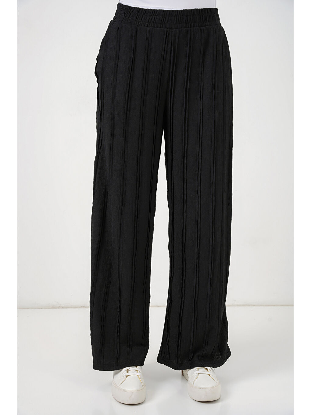 Kadın Dokulu Esnek Örme Pantolon 30077 - Siyah-1