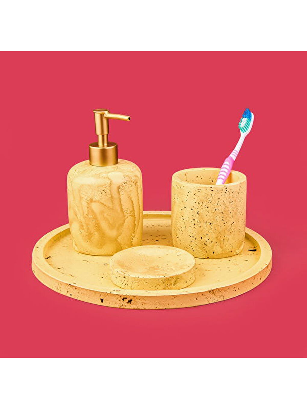 Bath Traverten Görünümlü Banyo Seti - Bej-5