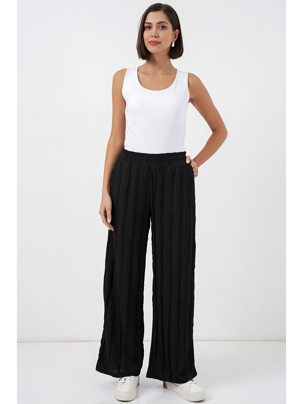 Kadın Dokulu Esnek Örme Pantolon 30077 - Siyah-2