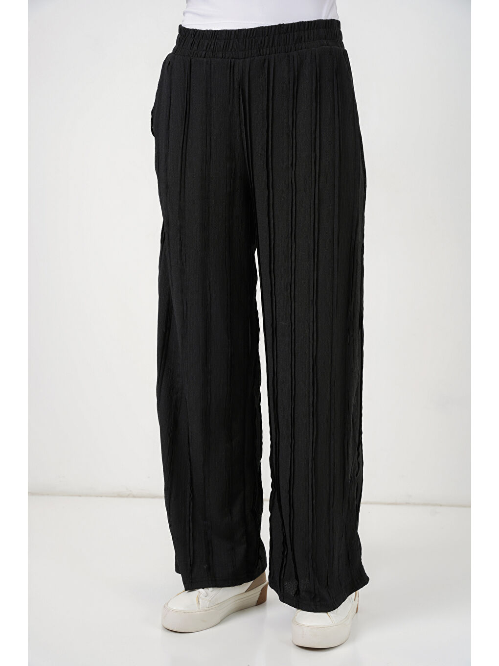 Kadın Dokulu Esnek Örme Pantolon 30077 - Siyah-3