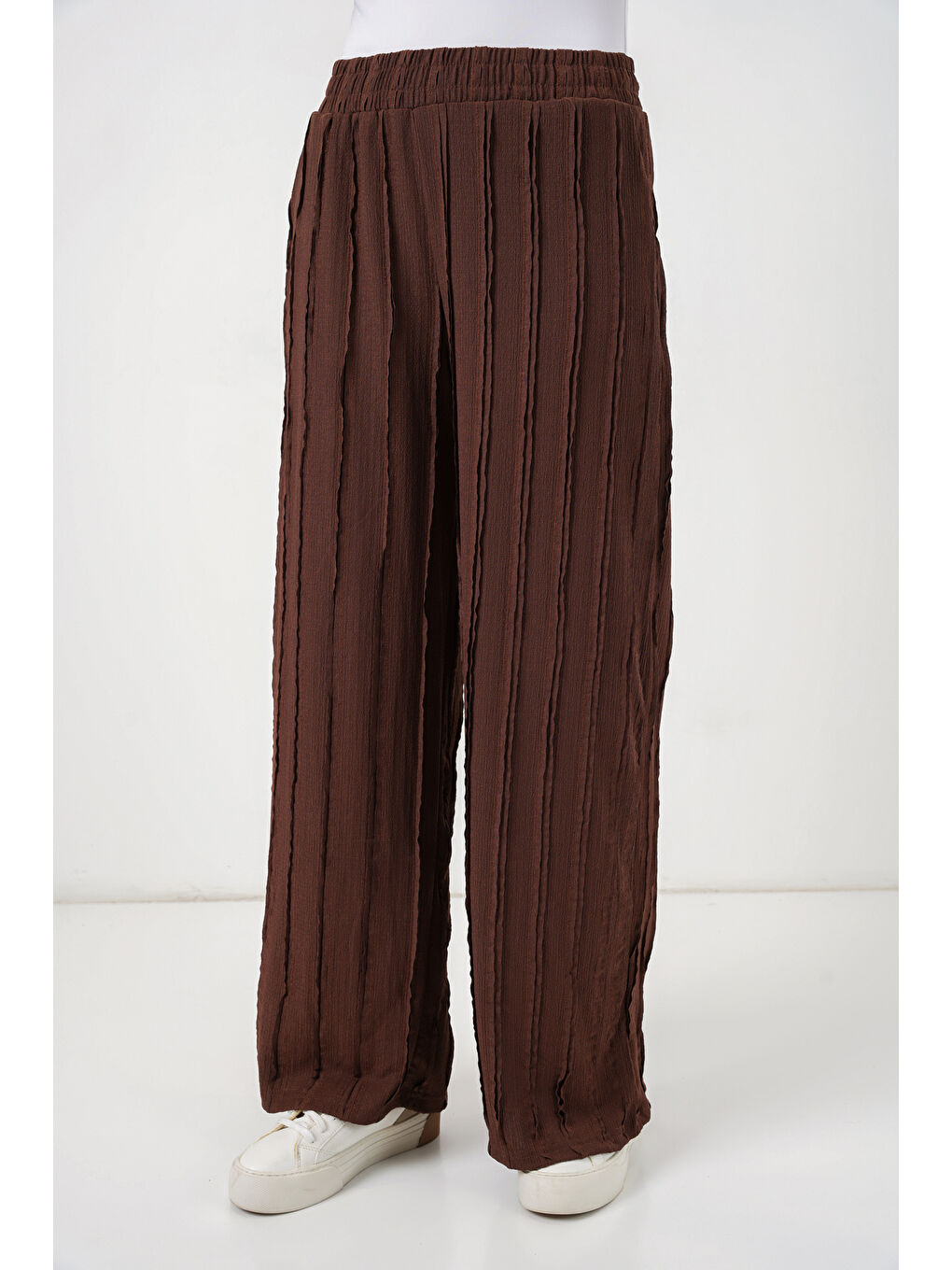 Kadın Dokulu Esnek Örme Pantolon 30077 - Kahverengi-3