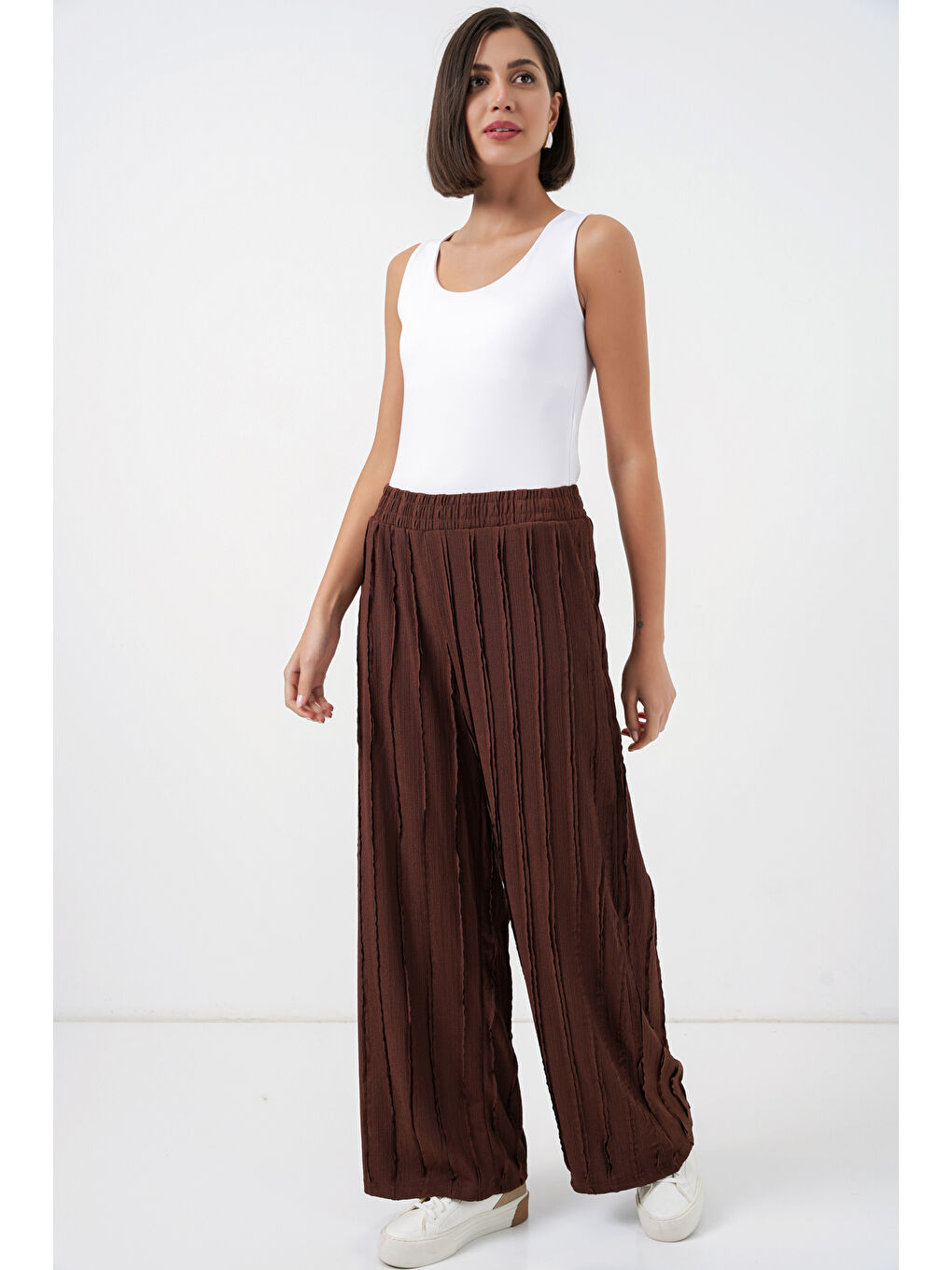 Kadın Dokulu Esnek Örme Pantolon 30077 - Kahverengi-4