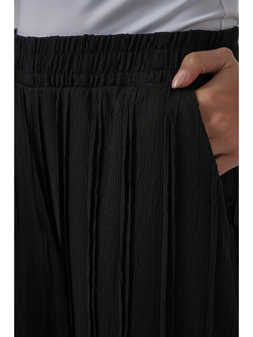 Kadın Dokulu Esnek Örme Pantolon 30077 - Siyah-5