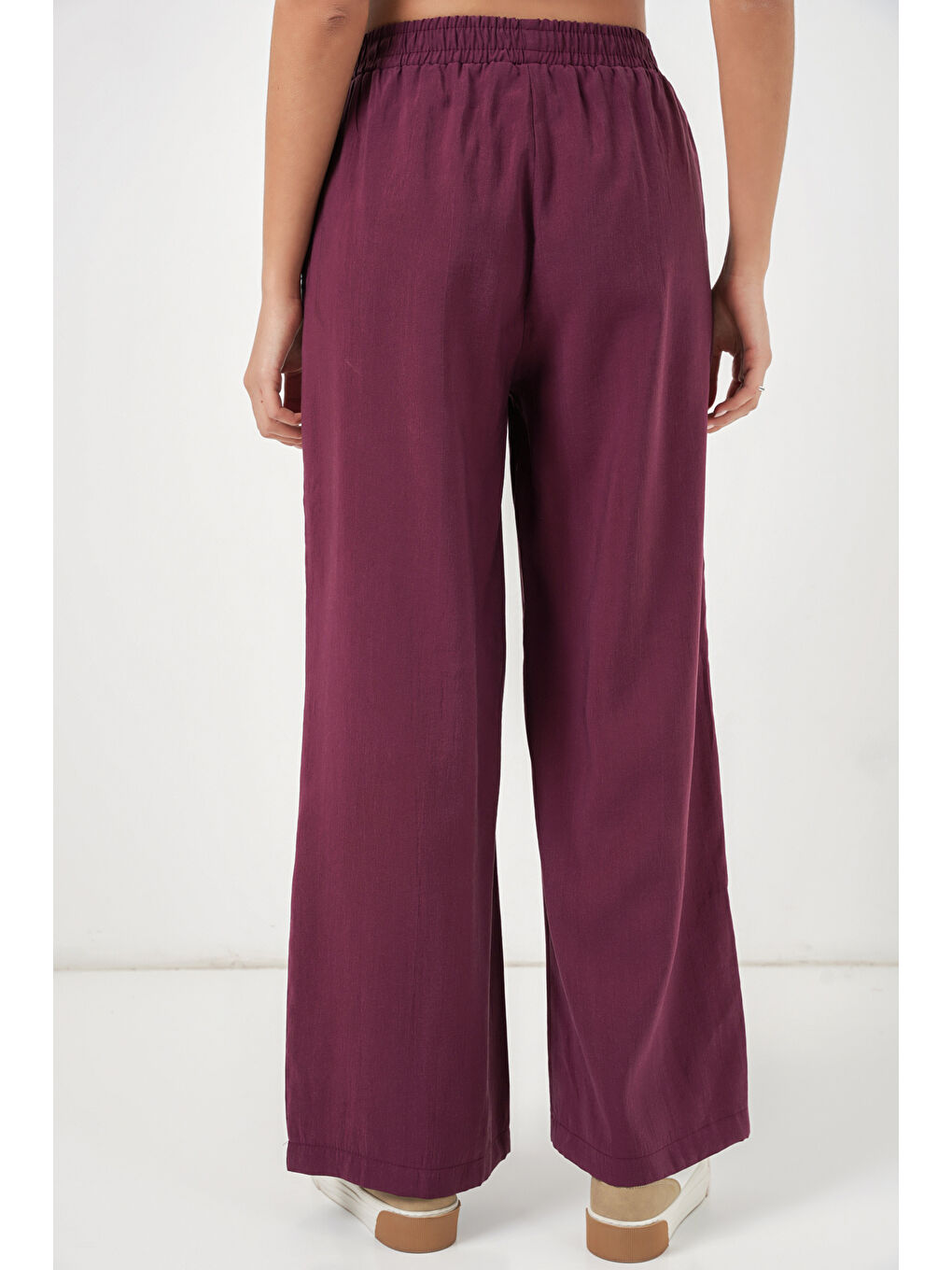 Kadın Beli Lastikli Bol Paça Pantolon 30087 - Bordo-6