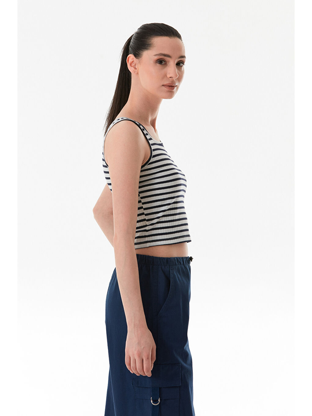 Lacivert Çizgili U Yaka Body-3